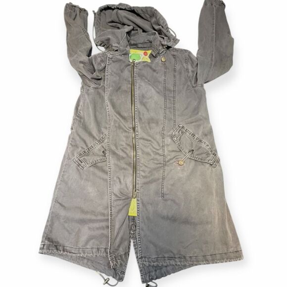 BY ANTHROPOLOGIE Women’s Gray Quilted-Liner Hooded Long Utility Jacket XS - Picture 7 of 9